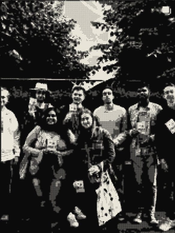 Members outside a comedy club with tickets